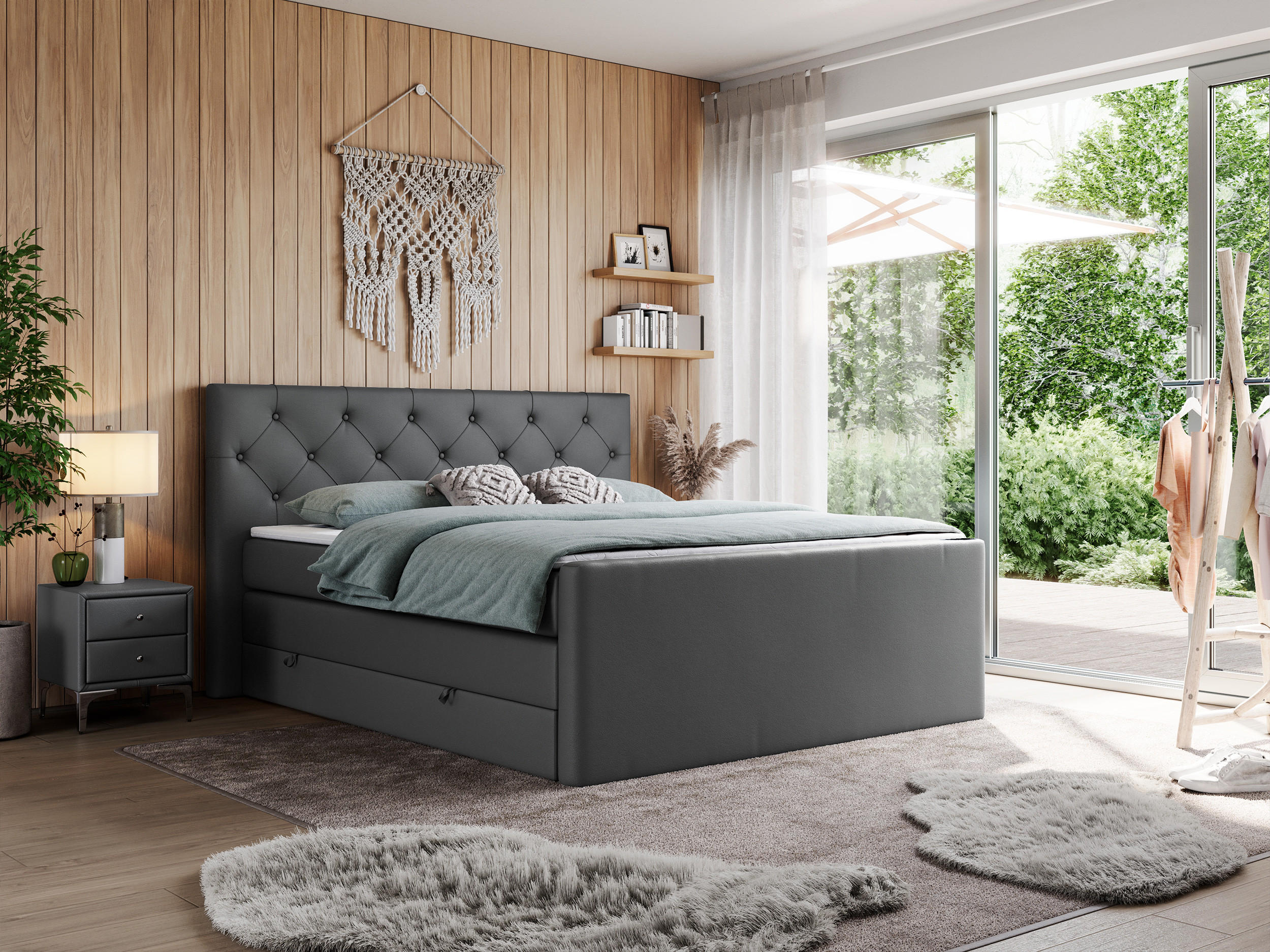 BOXSPRINGBETT KING VELEN 140/200 Dunkelgrau Kunstleder - H3 - Dunkelgrau, Holz/Textil (140/200cm) - MKS