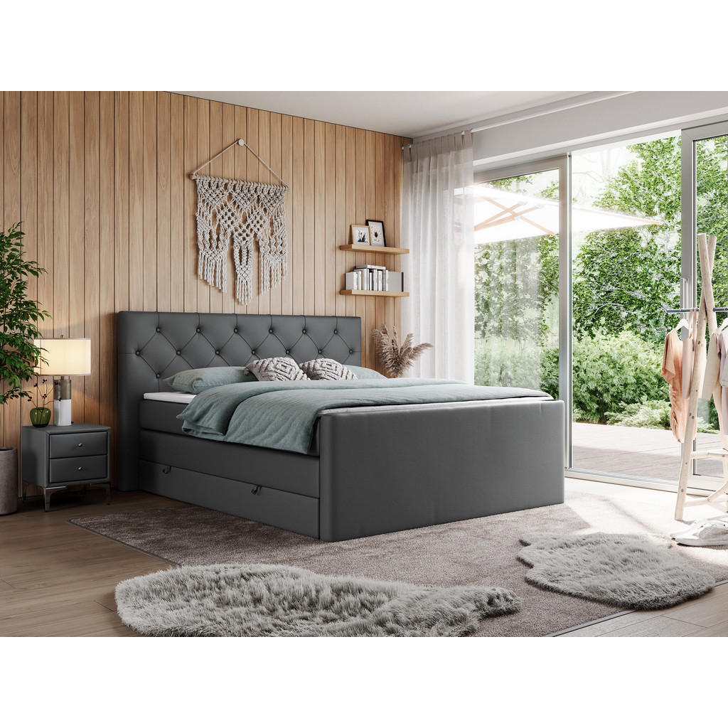 Thumbnail - MKS Boxspringbett, Dunkelgrau, Textil, 2-Sitzer, H3, Rechteckig, 120x200 cm, Schlafzimmer, Betten, Boxspringbetten