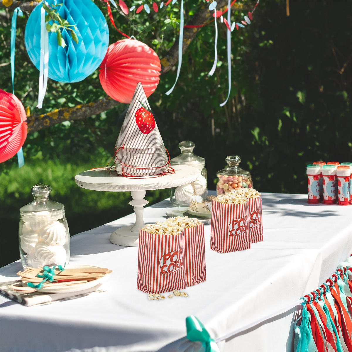 48XPOPCORNTÜTEN - Multicolor, Papier (13/26/8cm) - Relaxdays