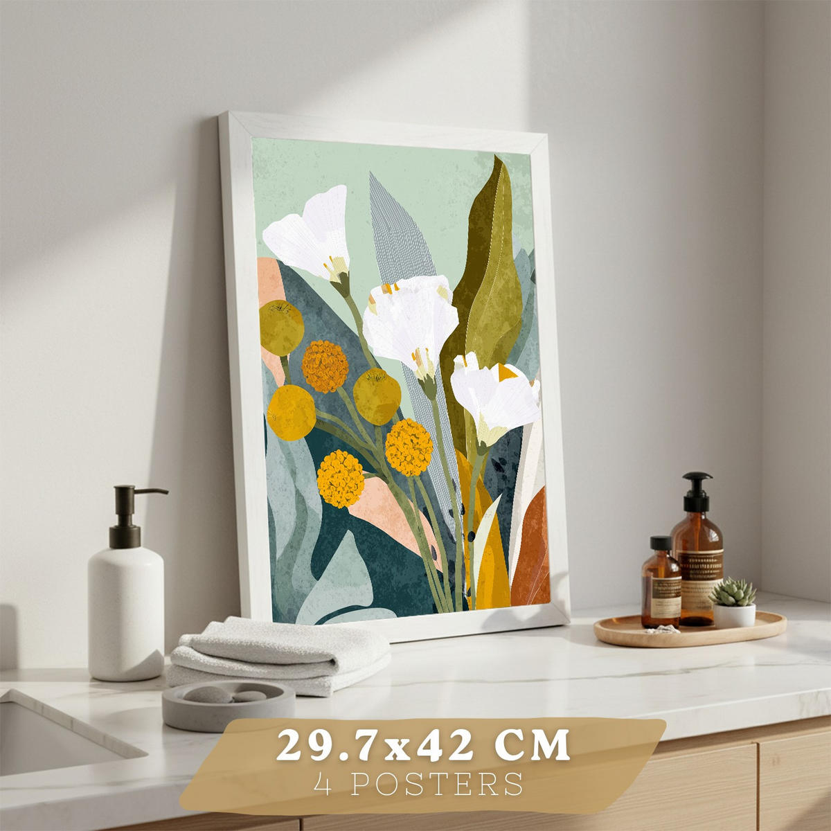 PLAKÁT Sada 4 Flores Bílý rám A3 - bílá, papír (42/29.7/3cm) - Nacnic