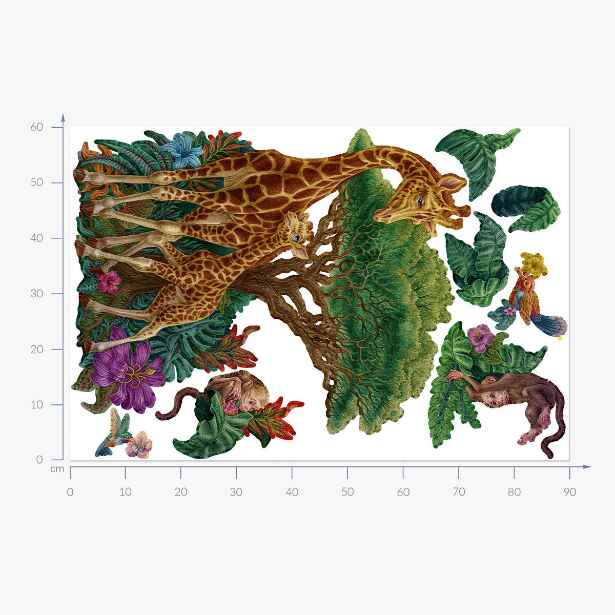 WANDAUFKLEBER 60x90cm - Wildtiere Vegetation - Multicolor, Kunststoff (60/90/0.1cm) - Wallfluent