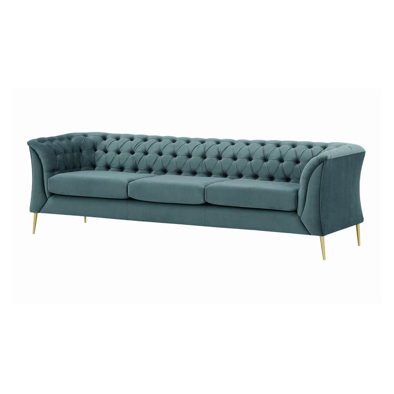 DREISITZER-SOFA Chesterfield Modern-Velluto 12 - Blau, Holz/Textil (248/74/80cm)