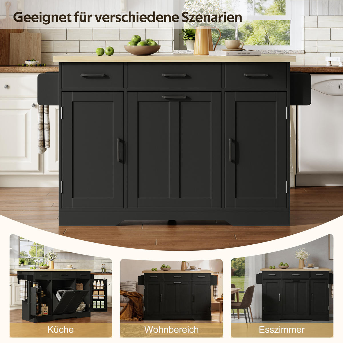 KÜCHENINSEL Schwarz 120/45-70/87 cm - Schwarz, Holzwerkstoff (120/87/70cm) - PANGIVO