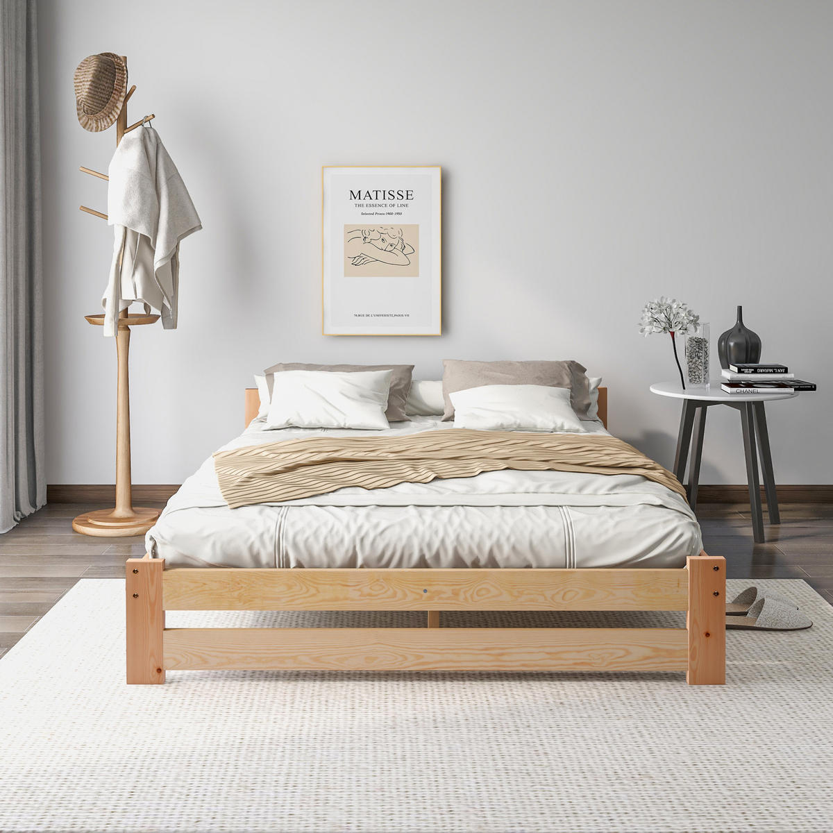 BETT 140/200 cm Natur aus Kiefer mit Kopfteil und Lattenrost - Naturfarben, Holz (140/200cm) - OKWISH