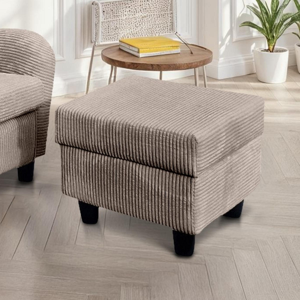 OHRENSESSEL mit HOCKER, hoher Sitzkomfort durch Wellenunterfederung B90/H98/T76 cm, Cord Braun Taupe / 18020 - Taupe/Schwarz, Holz/Textil (90/98/76cm) - luma-home