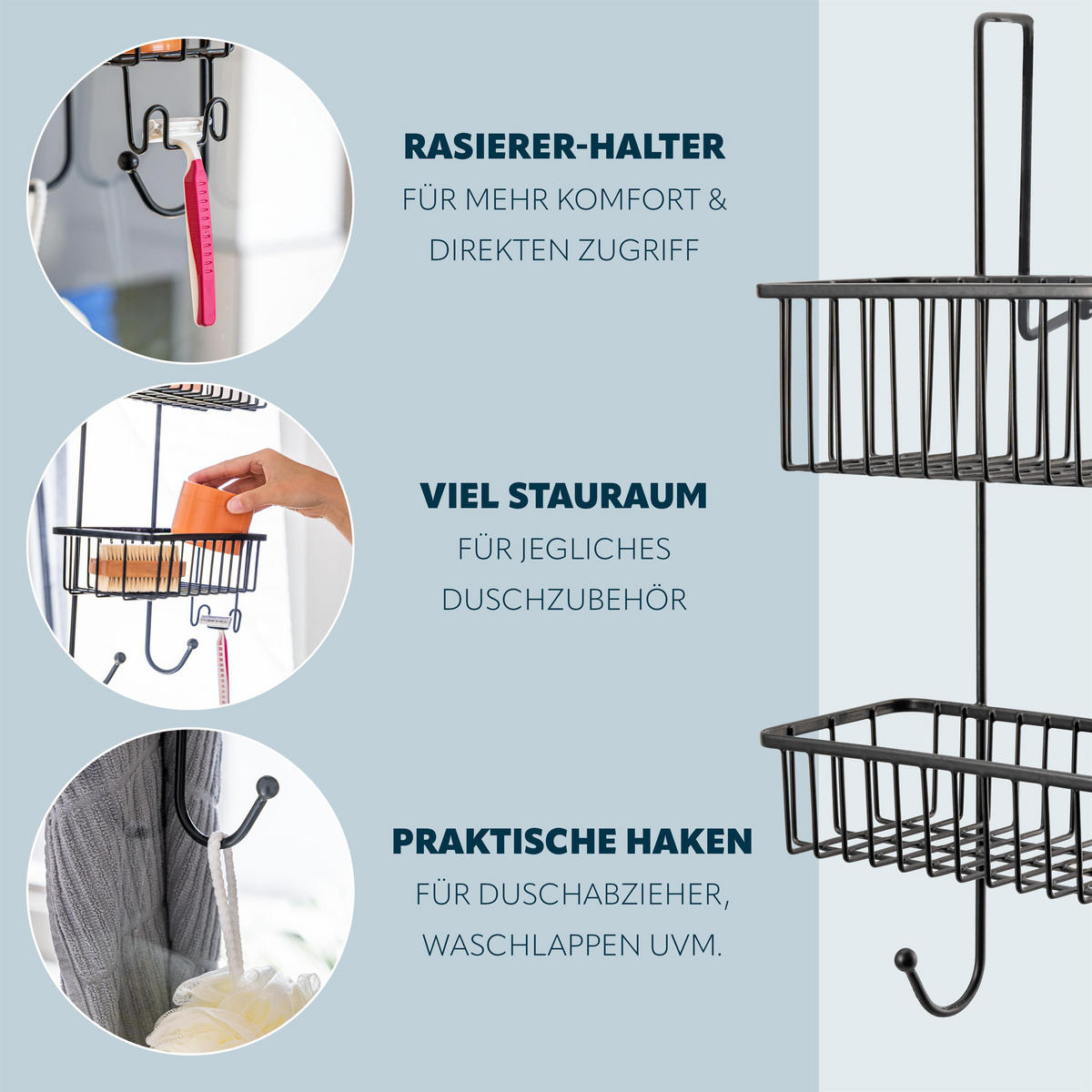 DUSCHREGAL, schwarz, Metall, Kunststoff - Schwarz, Metall (25/55/12cm) - bremermann