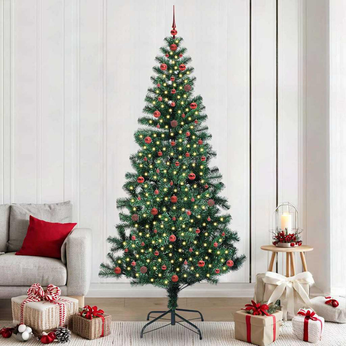 WEIHNACHTSBAUM Künstlicher Vorbeleuchteter Haltbar 120/120/240 cm Grün PVC - Schwarz, Kunststoff (240cm) - vidaXL