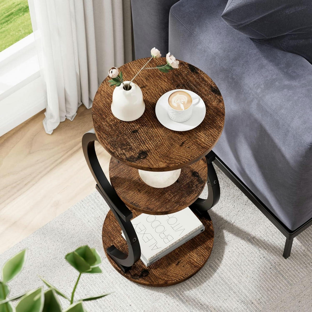 BEISTELLTISCH S-Form Holz/Metall Rustikales Braun 30 x 30 x 60 cm - Braun, Metall (30/30/59.9cm)