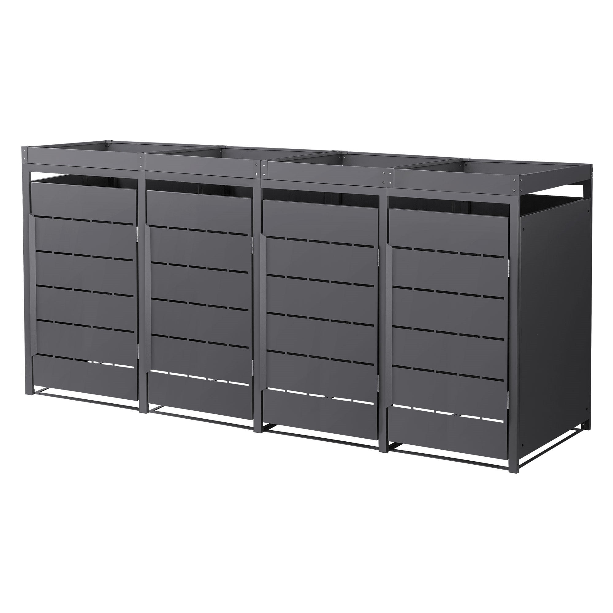 MÜLLTONNENBOX 4er mit Pflanzdach 240L 260x80x124 cm Anthrazit aus Stahl - Anthrazit, Metall (80/124/260cm) - ML-DESIGN