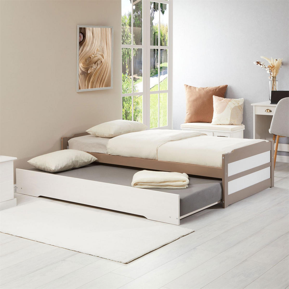 TANDEMBETT LORENA 90X190 CM - Taupe/Weiß, Holz (90/190cm) - IDIMEX