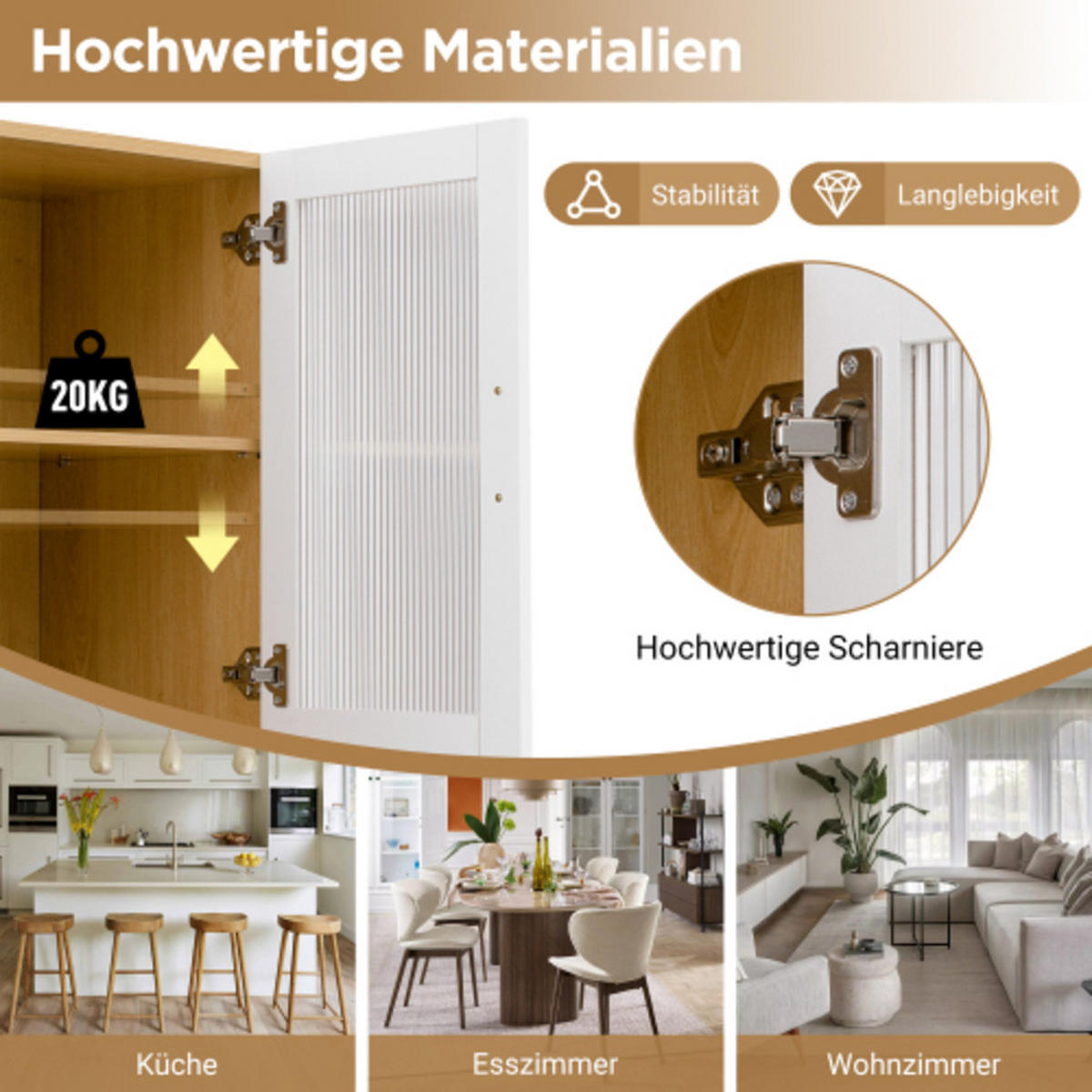 HIGHBOARD mit Riffelglas weiß-natur 100×40×200 cm aus MDF - Naturfarben, Holzwerkstoff (100/200/40cm) - Luhomfu