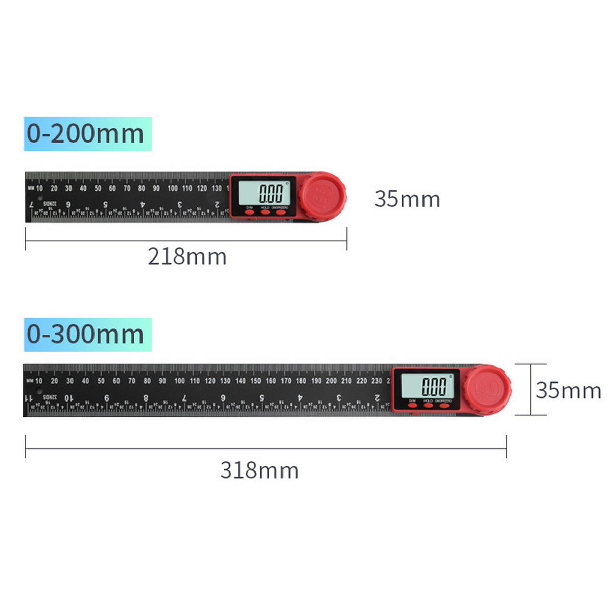 MESSLINEAL - Schwarz - mit großem LCD-Bildschirm (300 mm) - Schwarz, Kunststoff (30/1/1cm) - DCA