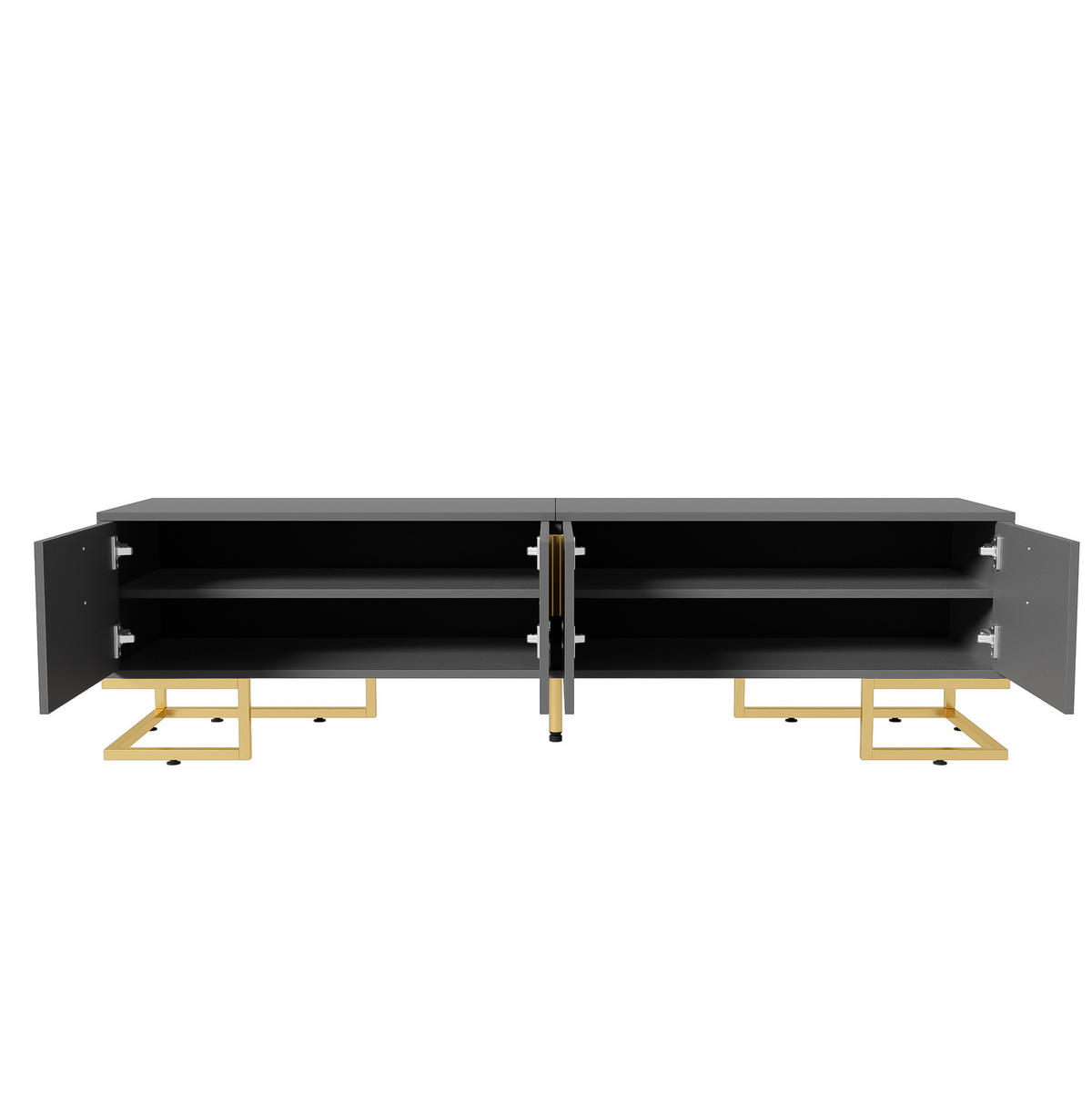 TV ormarić 170/40/45,5 cm sivo-crni od iverala s 4 vrata i zlatnim nogama - siva, drvni materijal (170/45.5/40cm) - OKWISH
