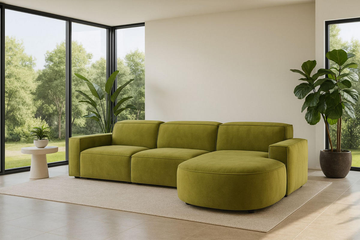 ECKSOFA Cursal Round L-Form, Stoff Salvador, Olive, Rechts - Olivgrün, Holz (284/166cm) - Kaiser Möbel