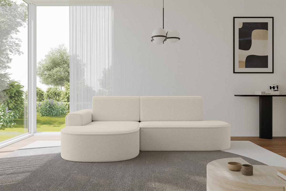 ECKSOFA mit Schlaffunktion und Bettkasten Ottomane Links MARI-L1-S - 283x167x73 cm Beige Bouclé - Beige/Schwarz, Holzwerkstoff/Kunststoff (283/167cm) - ALTDECOR