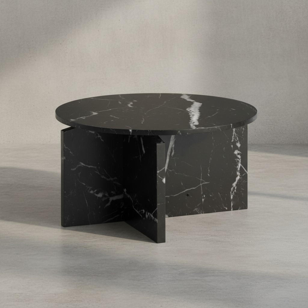 COUCHTISCH rund in Stein-Optik – modernes Design in Großformat, Schwarz 60x60x33 cm - Schwarz, Holzwerkstoff (60/60/33cm) - KADIMA DESIGN