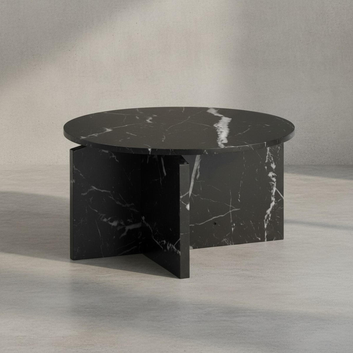 COUCHTISCH rund in Stein-Optik – modernes Design in Großformat, Schwarz 60x60x33 cm - Schwarz, Holzwerkstoff (60/60/33cm) - KADIMA DESIGN