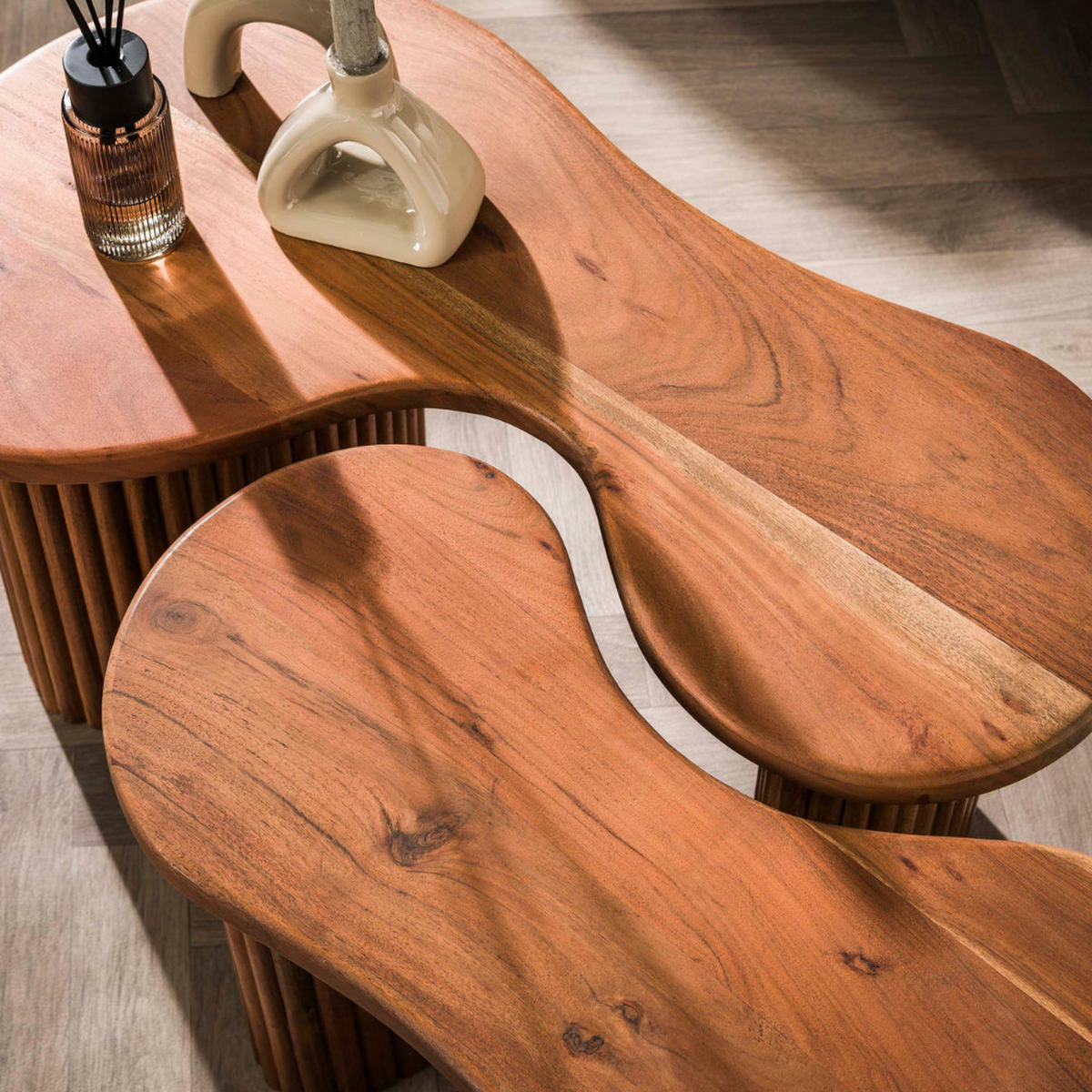 COUCHTISCH-SET KODA ORGANIC 2-teiliges Ensemble aus Akazie im Rillen-Design - Braun, Holz (45/80/41cm) - alesvelt