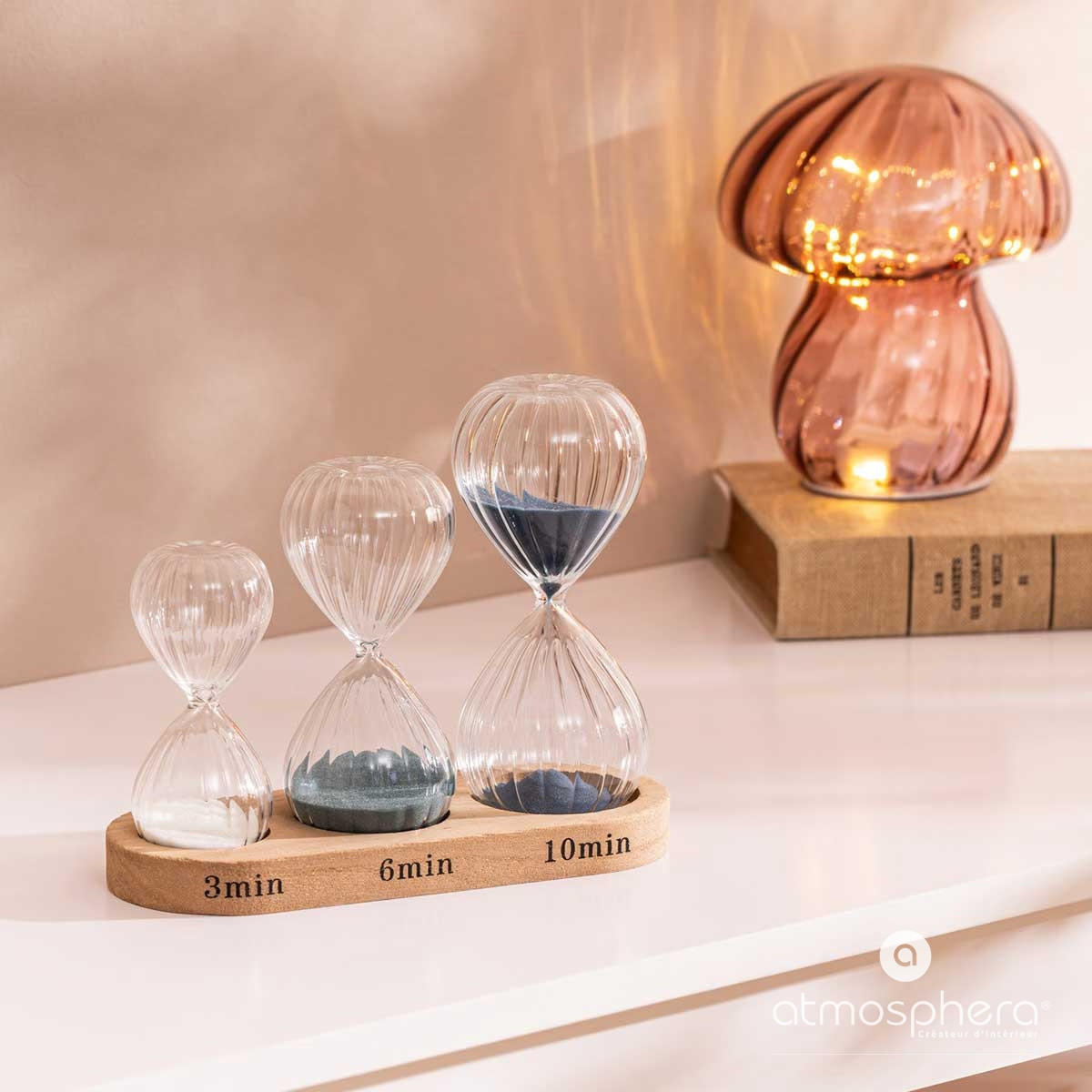 SANDUHREN Sabi 15 cm, 3er-Set - Blau, Glas (6.3/6.3/14cm) - Atmosphera Createur d´interieur