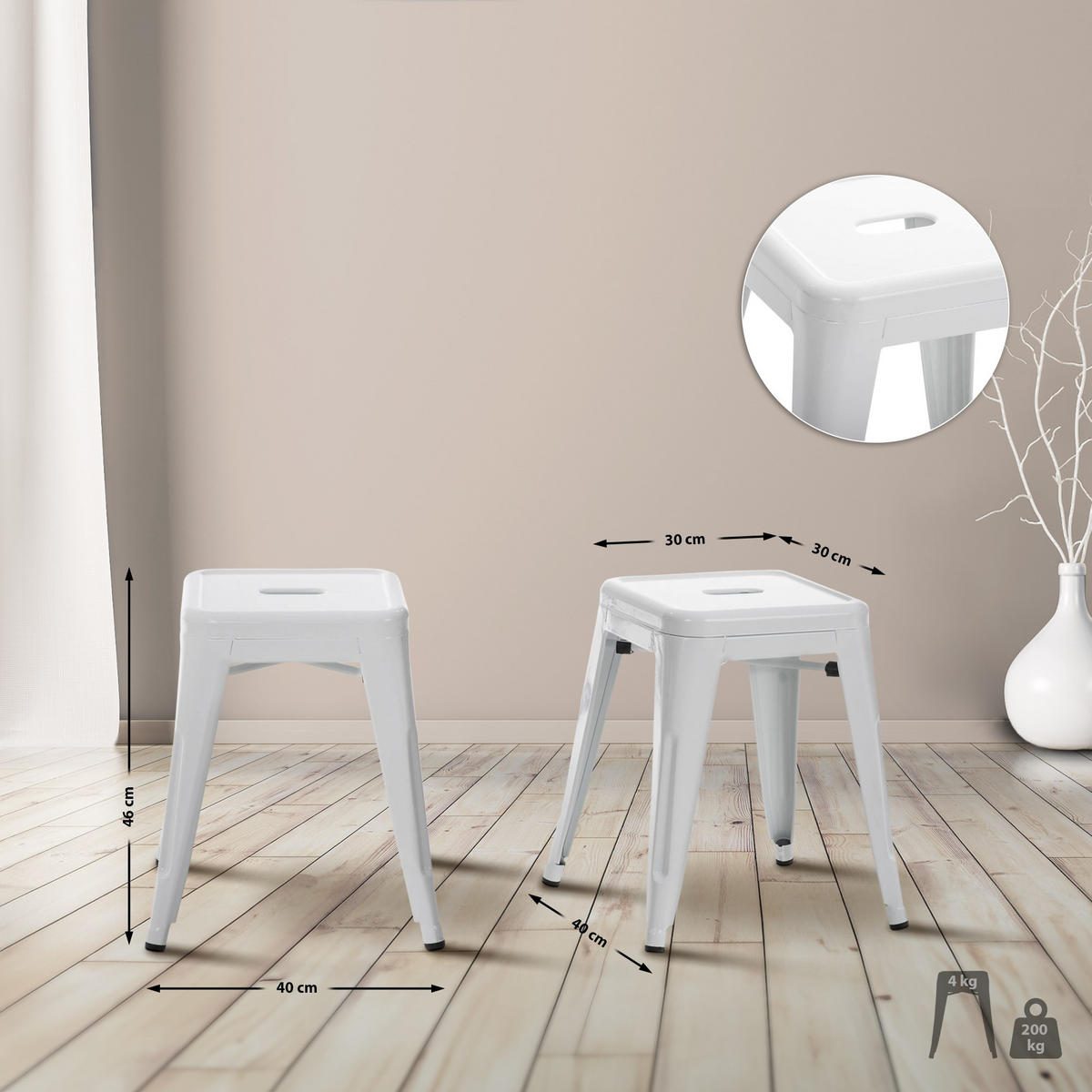 SITZHOCKER Arvida weiß - Weiß, Metall (40/46/40cm) - TPFLiving