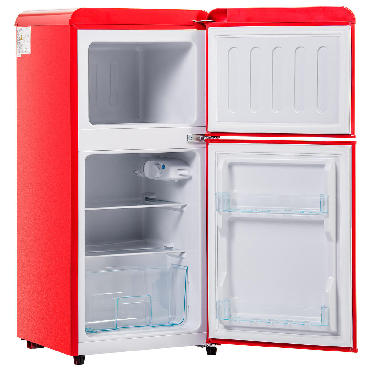 KÜHLSCHRÄNKE Retro Kühlschrank - Zweitürig - 60L - Rot - Mit Gefrierfach - Rot, Metall (47.5/90/95cm) - Raelunyi