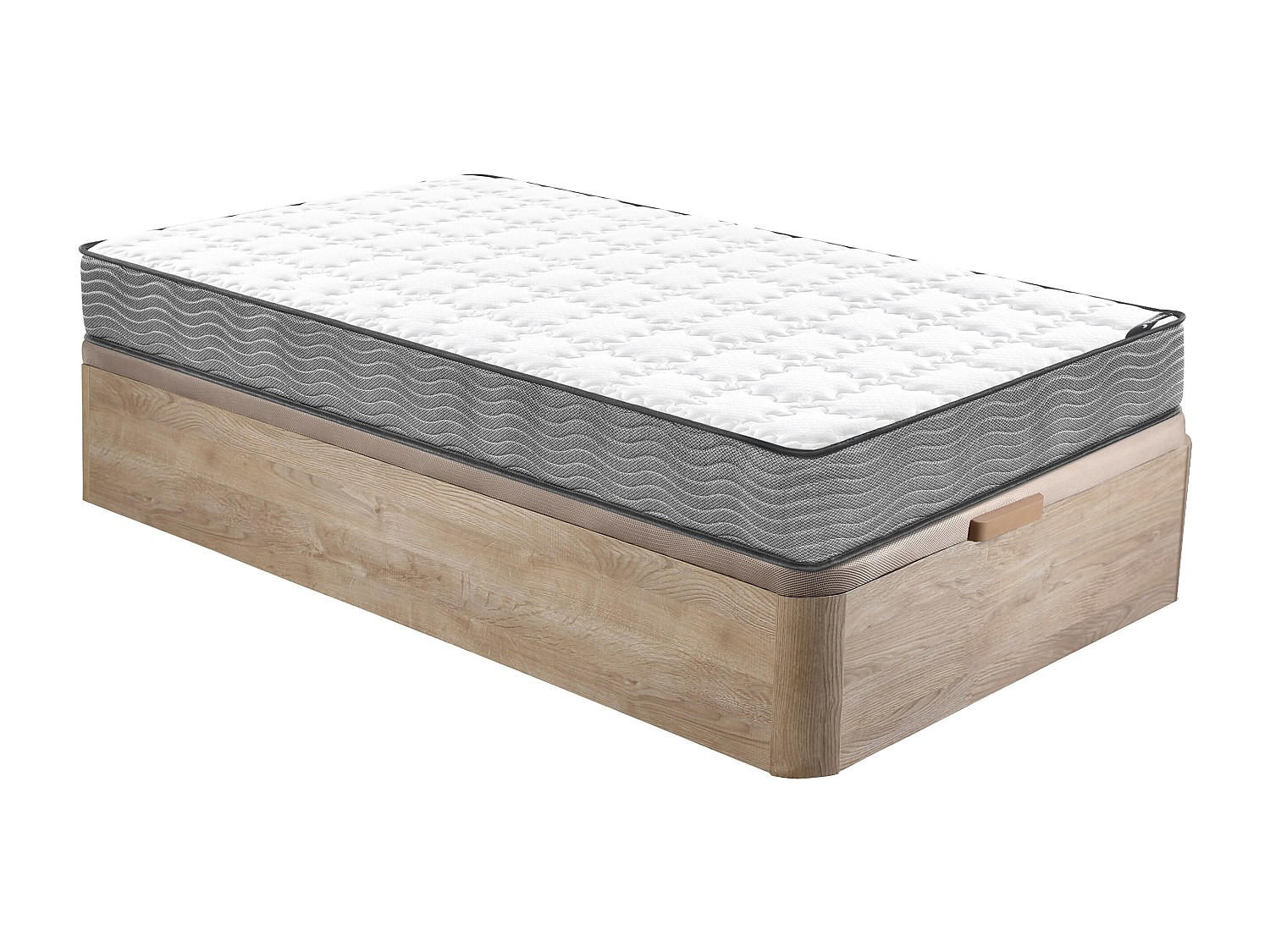MATRATZE und Bettgestell mit Lattenrost und Bettkasten - 1 Person - stoff - naturfarben hell Kijal - Naturfarben, Holz/Holzwerkstoff (90/190cm) - Vente-Unique