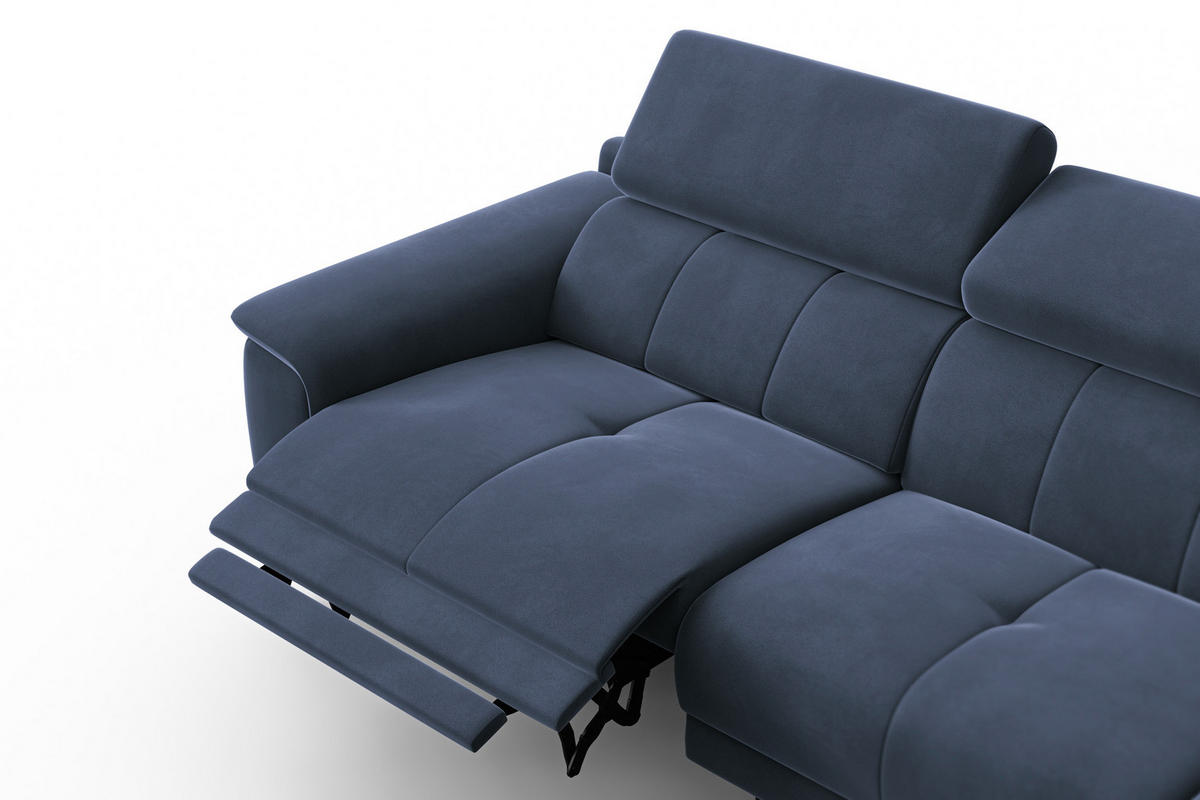 ECKSOFA FIERO 4-Sitzer RECHTS, Marineblauer Veloursstoff - Blau/Schwarz, Holz/Textil (288/170cm) - Courtois Laville