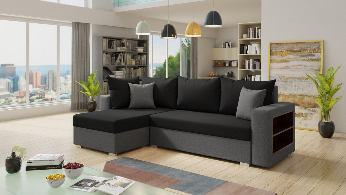 ECKSOFA Lord, Seite: Links - Schwarz/Grau, Holz/Textil (238/141cm) - Sofnet