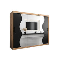 SCHWEBETÜRENSCHRANK 200/250/62 3-türig - Silberfarben/Schwarz, Holz/Kunststoff (250/200/62cm) - MÖBEL KRYSPOL