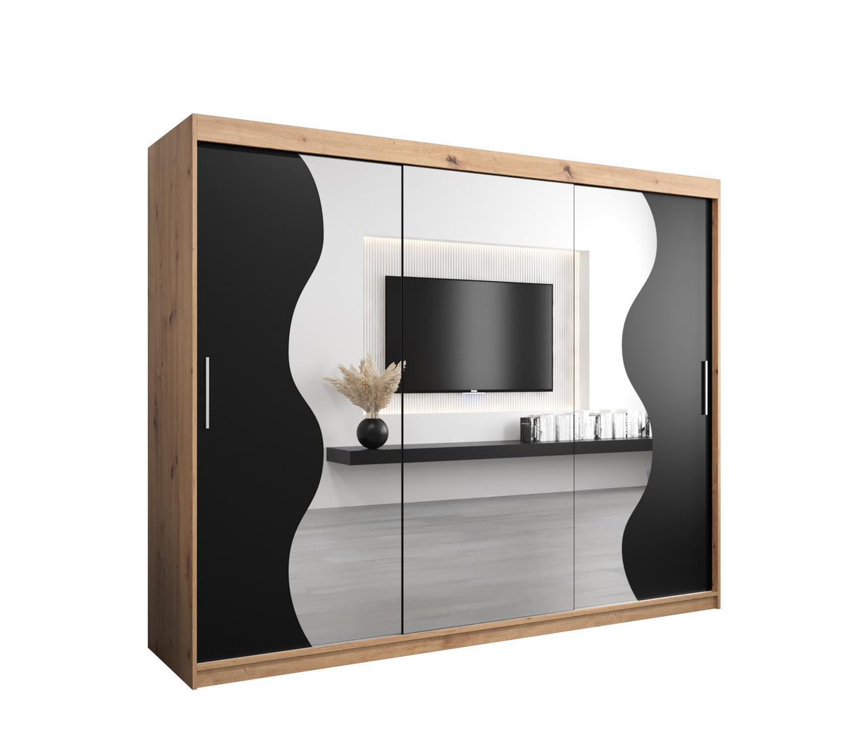 SCHWEBETÜRENSCHRANK 200/250/62 3-türig - Silberfarben/Schwarz, Holz/Kunststoff (250/200/62cm) - MÖBEL KRYSPOL
