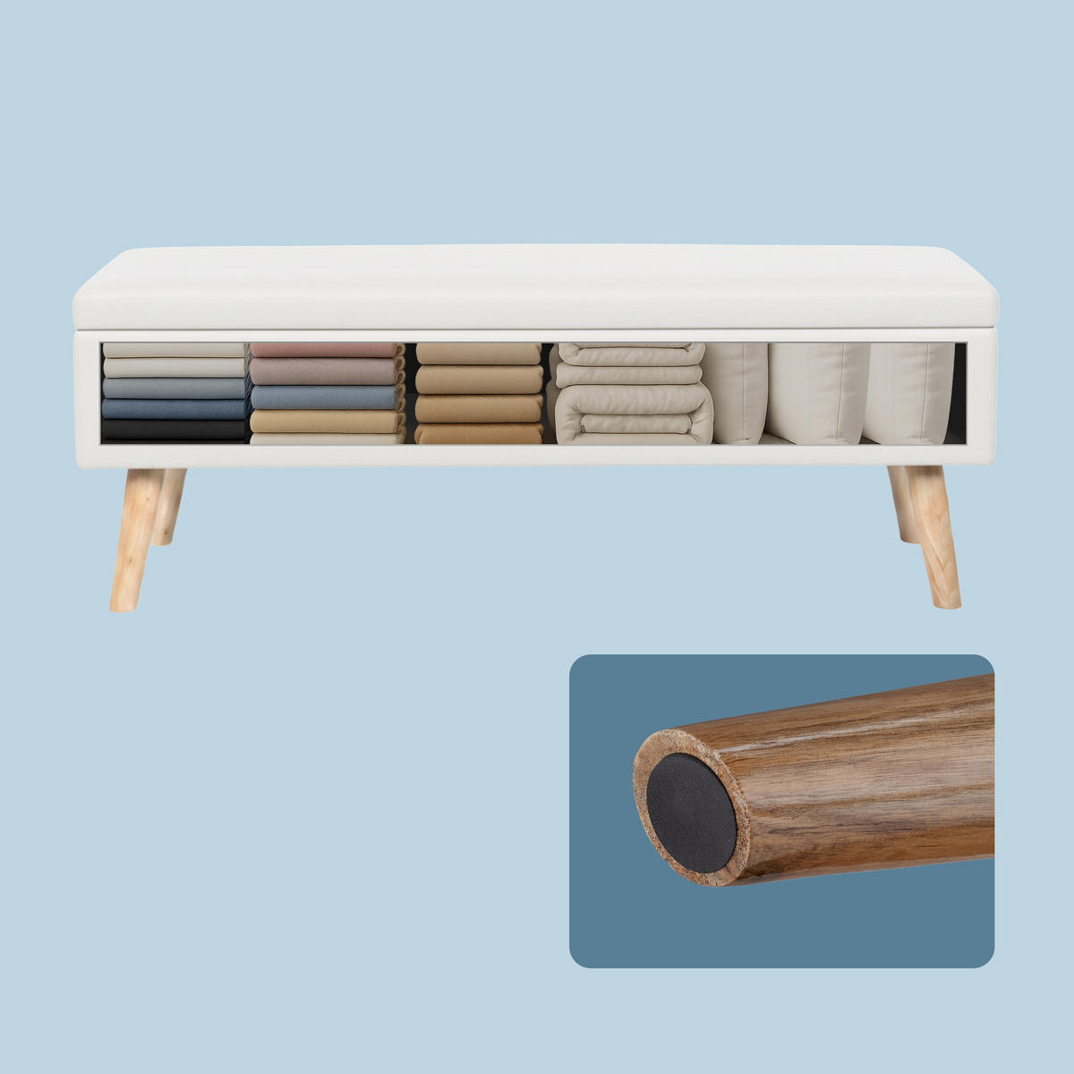 SITZBANK - Weiß/Naturfarben, Holz/Holzwerkstoff (110/40/40cm) - Relaxdays