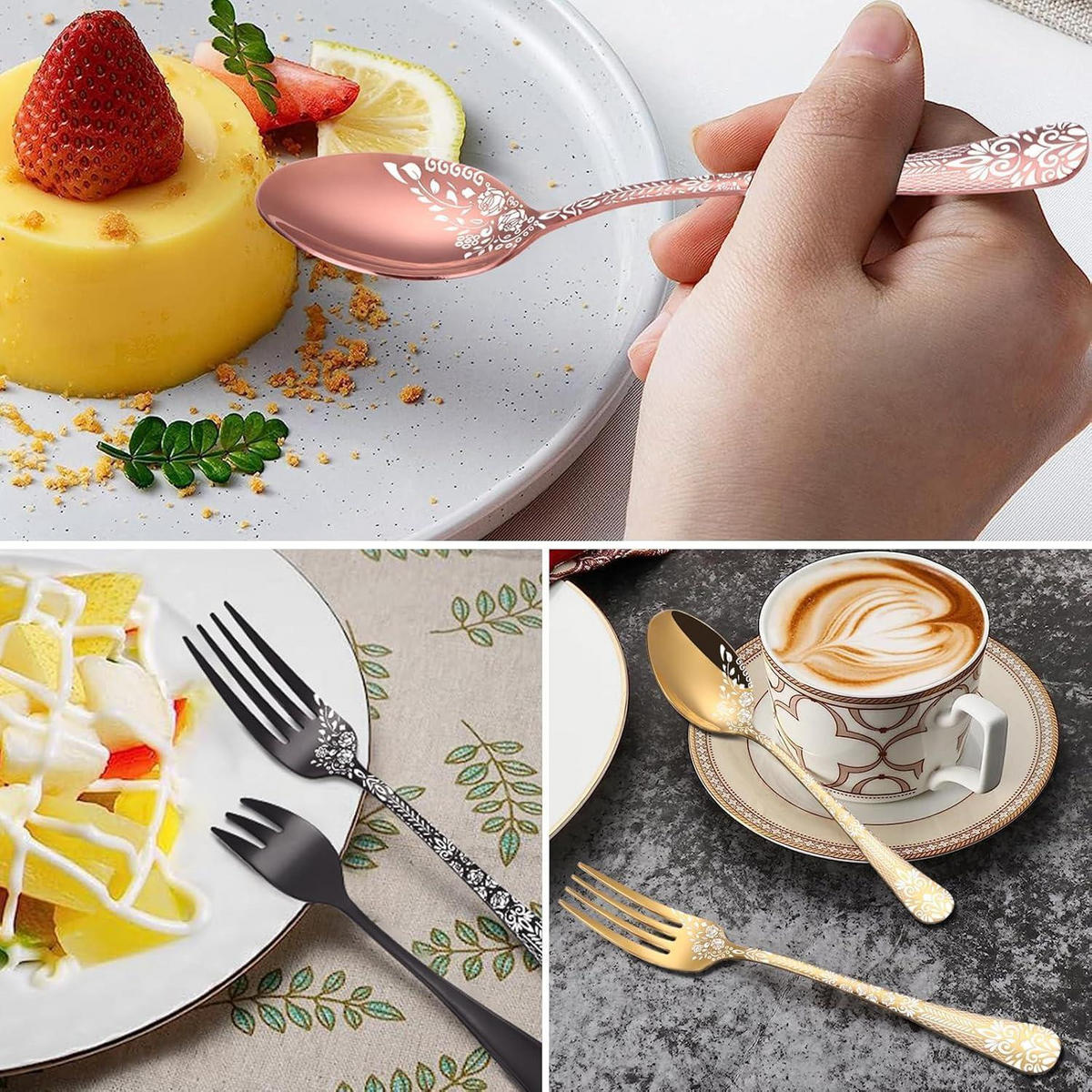 BESTECKSET 36-teilig Gold für 6 Personen mit Steakmessern - Goldfarben, Metall