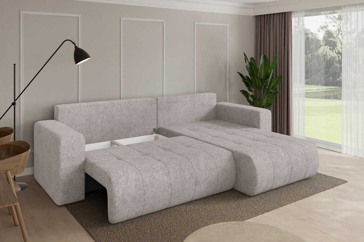 ROHOVÁ SEDAČKA s funkcí spaní, otoman vpravo MILA-L 277x194x86 světle šedá velur - černá/světle šedá, kompozitní dřevo/textil (277/194cm) - ALTDECOR