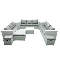 GARTENMÖBELSET mit 3-SITZER SOFA,COUCHTISCH Polyrattan Hellgrau-Mix 12-Sitzer - Hellgrau/Grau, Glas/Kunststoff - Fimous