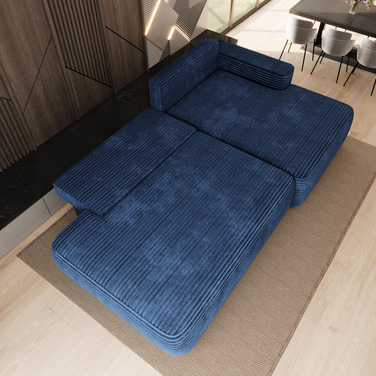 ECKSOFA AVINI T R-S Blau Kordstoff mit Schlaffunktion - Blau, Holzwerkstoff/Textil (277/160cm) - MASSENO
