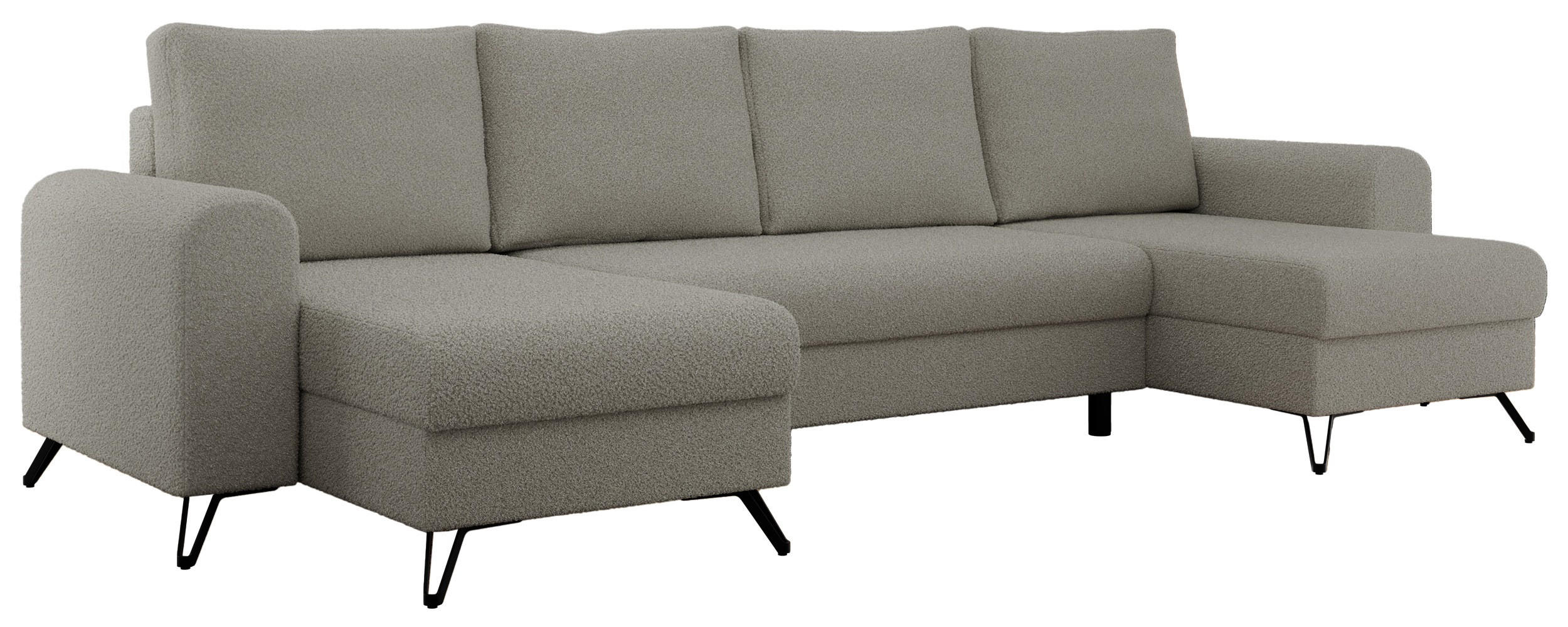 WOHNLANDSCHAFT AXEL U Boucle Hellgrau - Hellgrau/Schwarz, Textil/Metall (312/90/140cm) - MKS