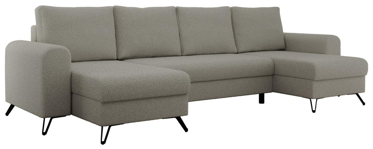 WOHNLANDSCHAFT AXEL U Boucle Hellgrau - Hellgrau/Schwarz, Textil/Metall (312/90/140cm) - MKS
