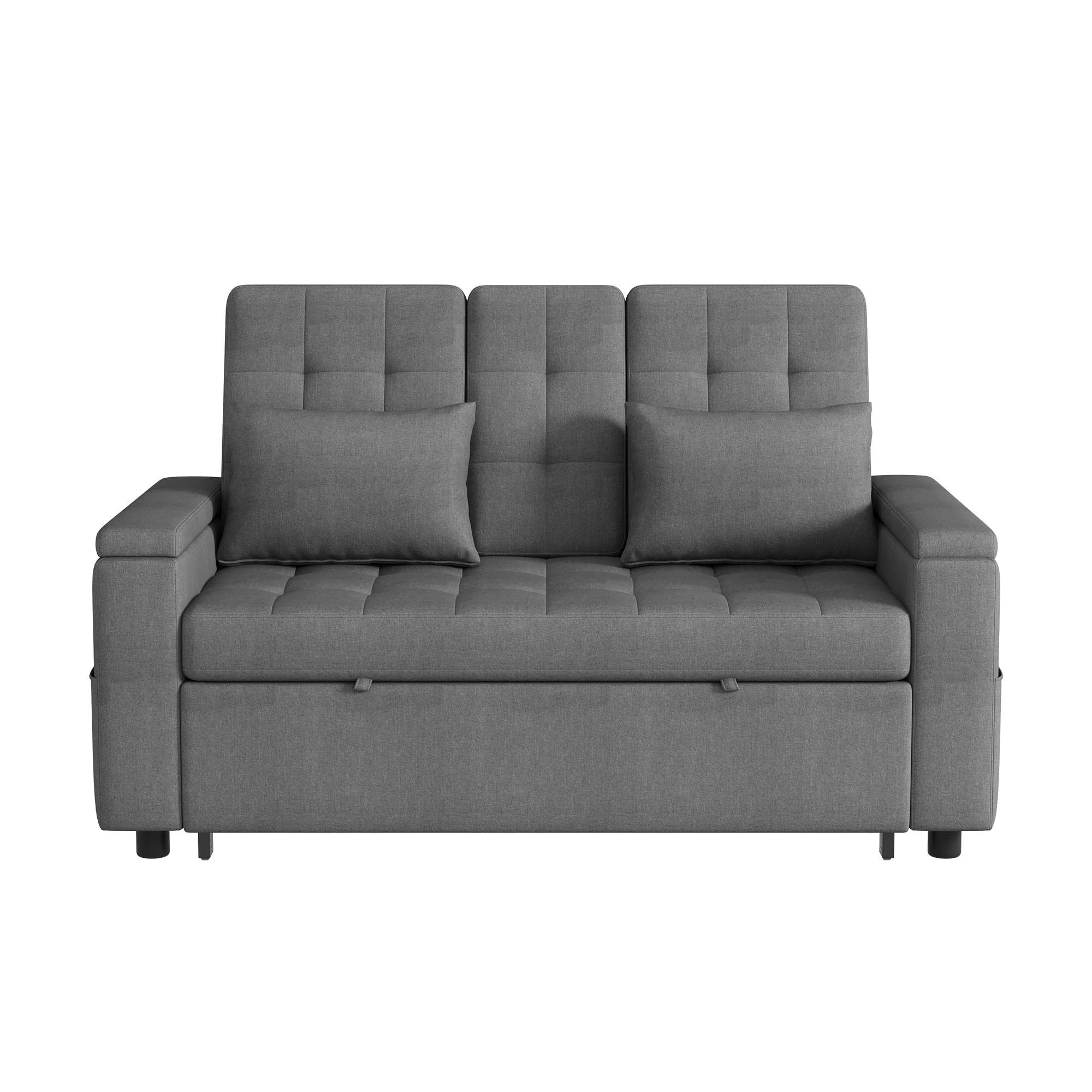 2-SITZER SCHLAFSOFA Leinen Grau mit Stauraum und Kissen - Grau, Holzwerkstoff/Kunststoff (159/92/142.5cm) - WISHDOR