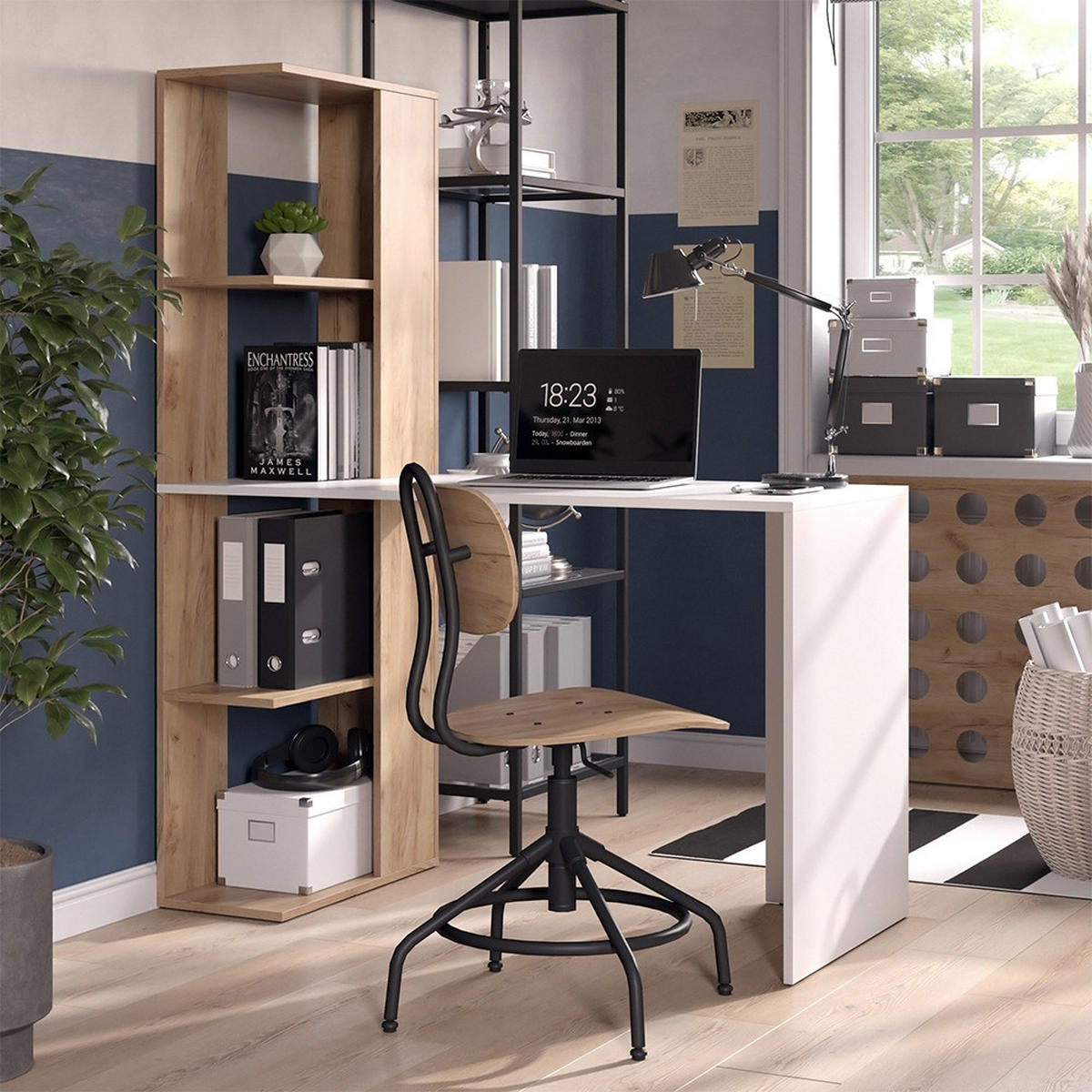 PSACÍ STŮL Tower Bílá/Sonoma - bílá/Sonoma dub, kompozitní dřevo (55.2/122.2/75.8cm) - Vicco