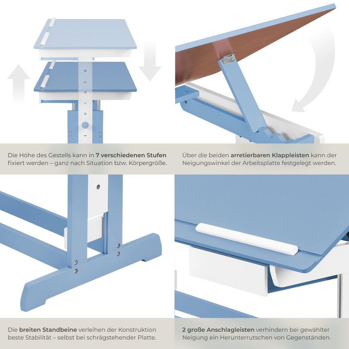 SCHREIBTISCH ,109 x 55 x 94 cm,blau - Blau, Holz (109/55/94cm) - tectake