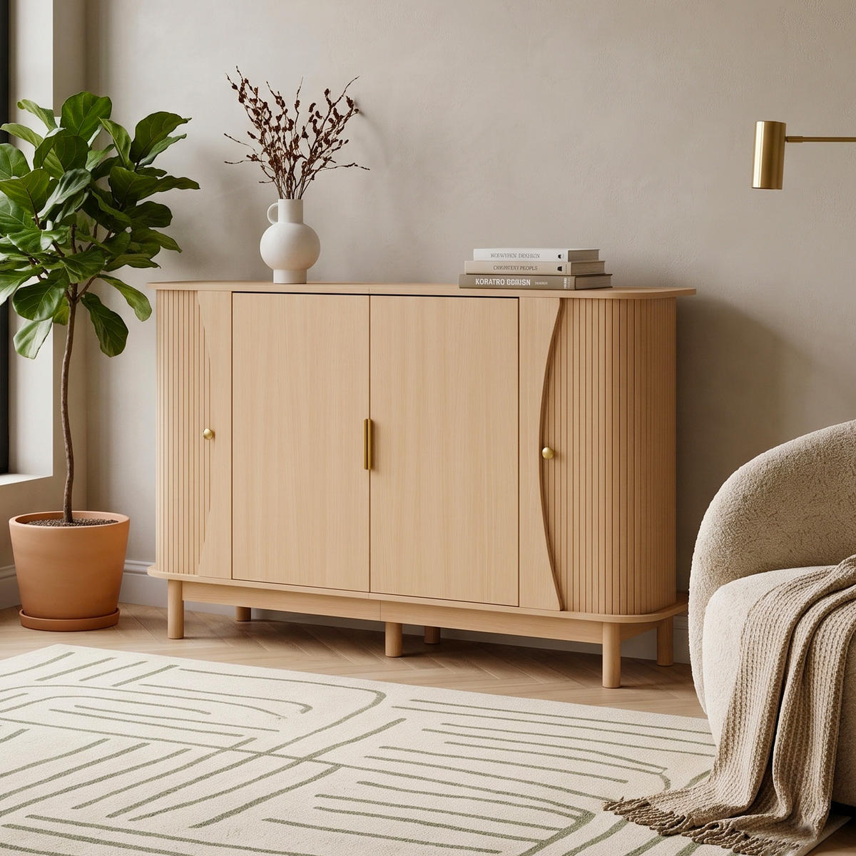 SIDEBOARD 140cm mit geschwungenen Kanten & 2 Türen - Naturfarben, Holzwerkstoff (140/88/40cm) - Urban Meuble