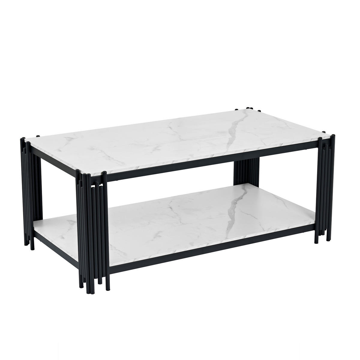 COUCHTISCH 114/64/46 cm weiß schwarz aus MDF mit 2 Ablagen - Schwarz, Holzwerkstoff (114/64/46cm) - OKWISH