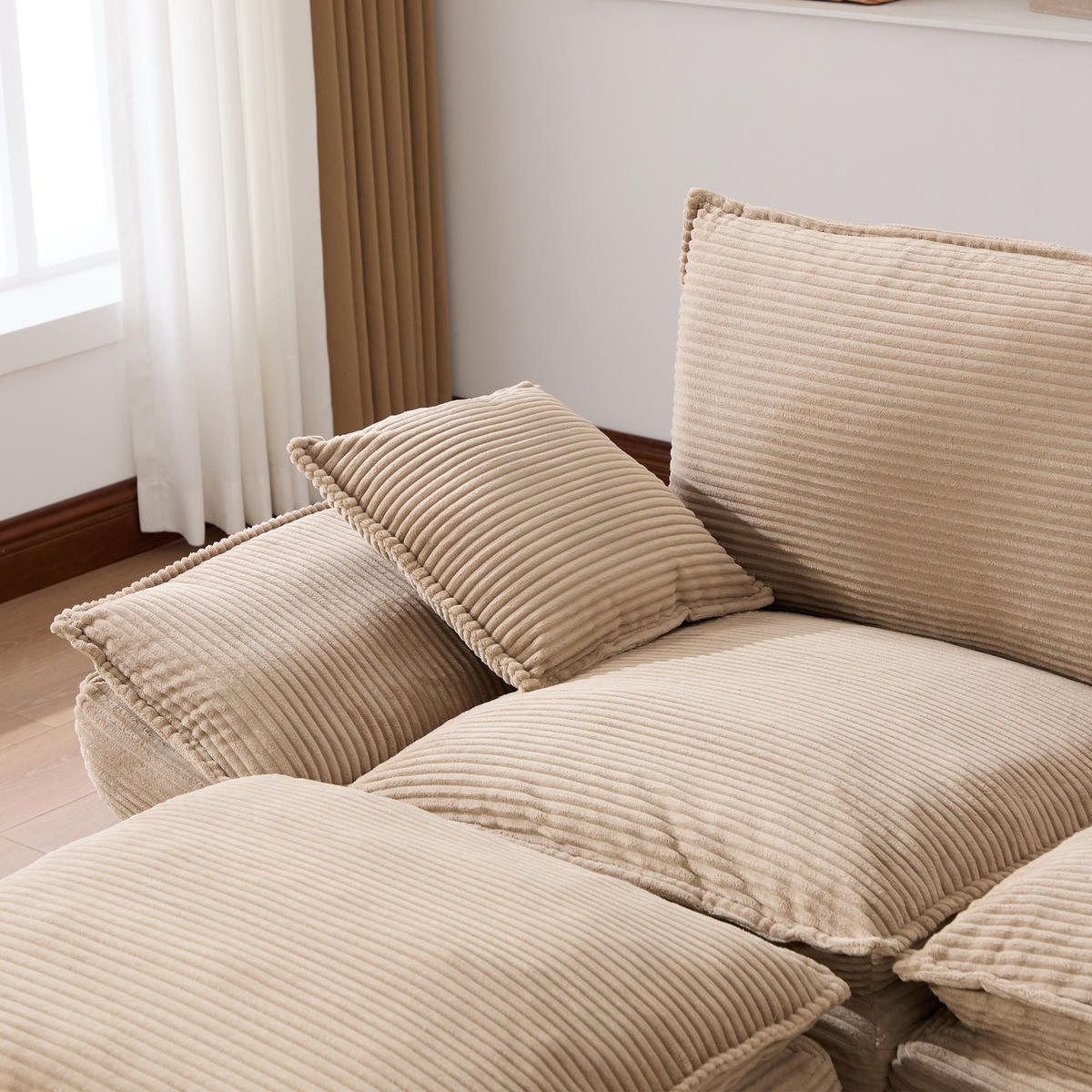 2-SITZER Sofa aus Corduroy 190x132x84 cm mit Hocker & USB-C, beige - Beige, Textil (132/84/190cm)