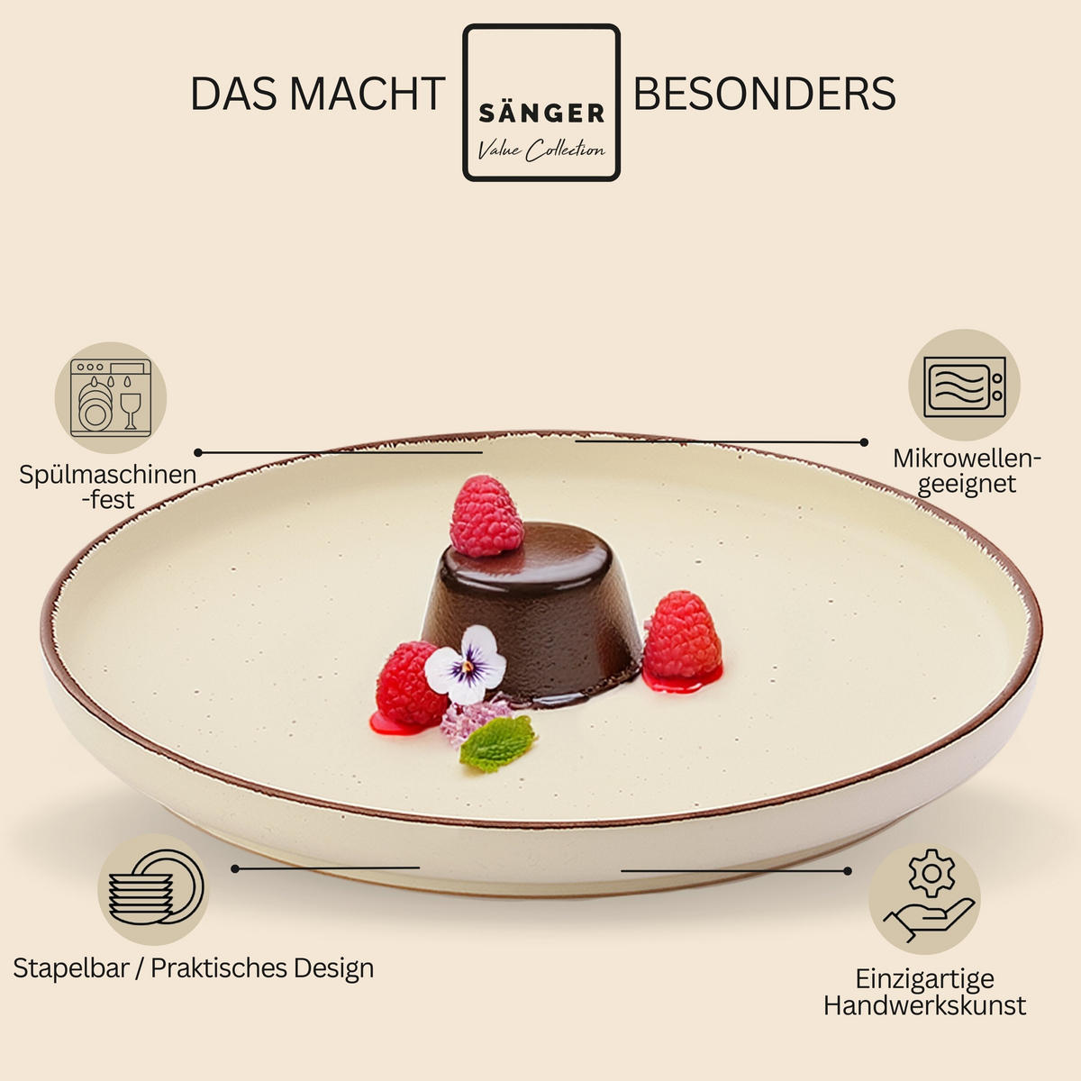 DESSERTTELLER BOMBAY BEACH - 4 teilig aus Steingut - Creme, Stein (20.5cm) - Sänger