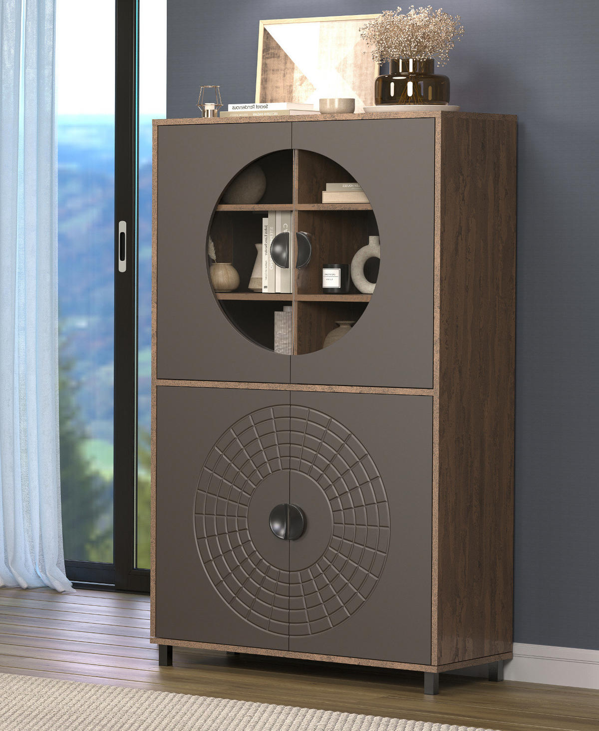 VITRINE Bronze und Rostoptik 97 x 163 cm, Highboard mit Soft-Close - Rostfarben/Schwarz, Glas/Holzwerkstoff (97/163/42cm) - Top.Furn