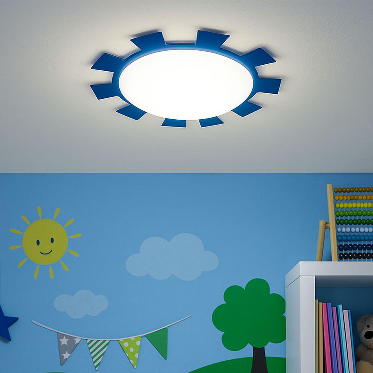 LED KINDERDECKENLEUCHTE Stahl Blau - Blau, Glas (35/35/8cm)