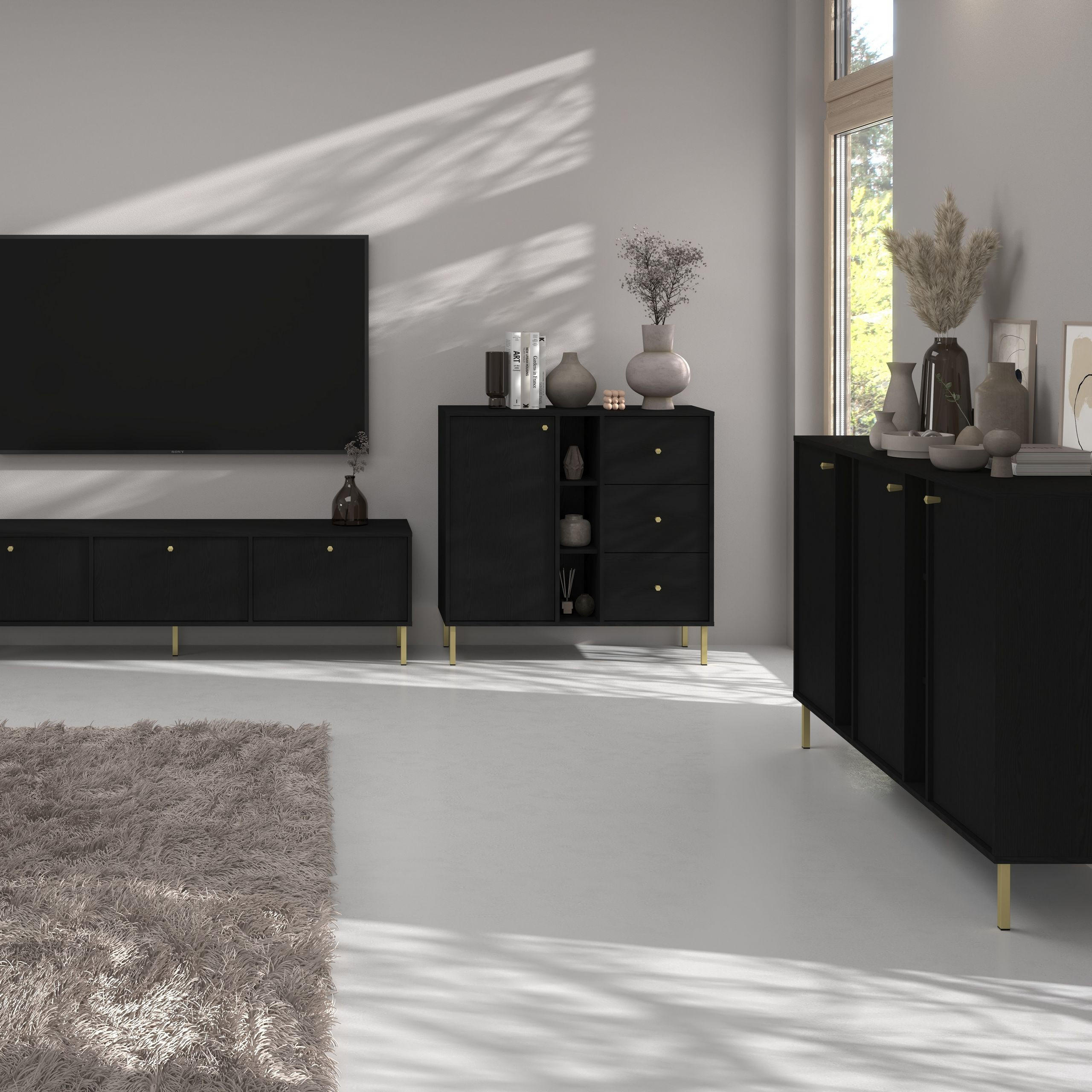 SIDEBOARD TORINO 158/95/41 cm mit 3 Türen Graphitfarben - Graphitfarben, Holzwerkstoff (158/95/41cm) - MASSENO