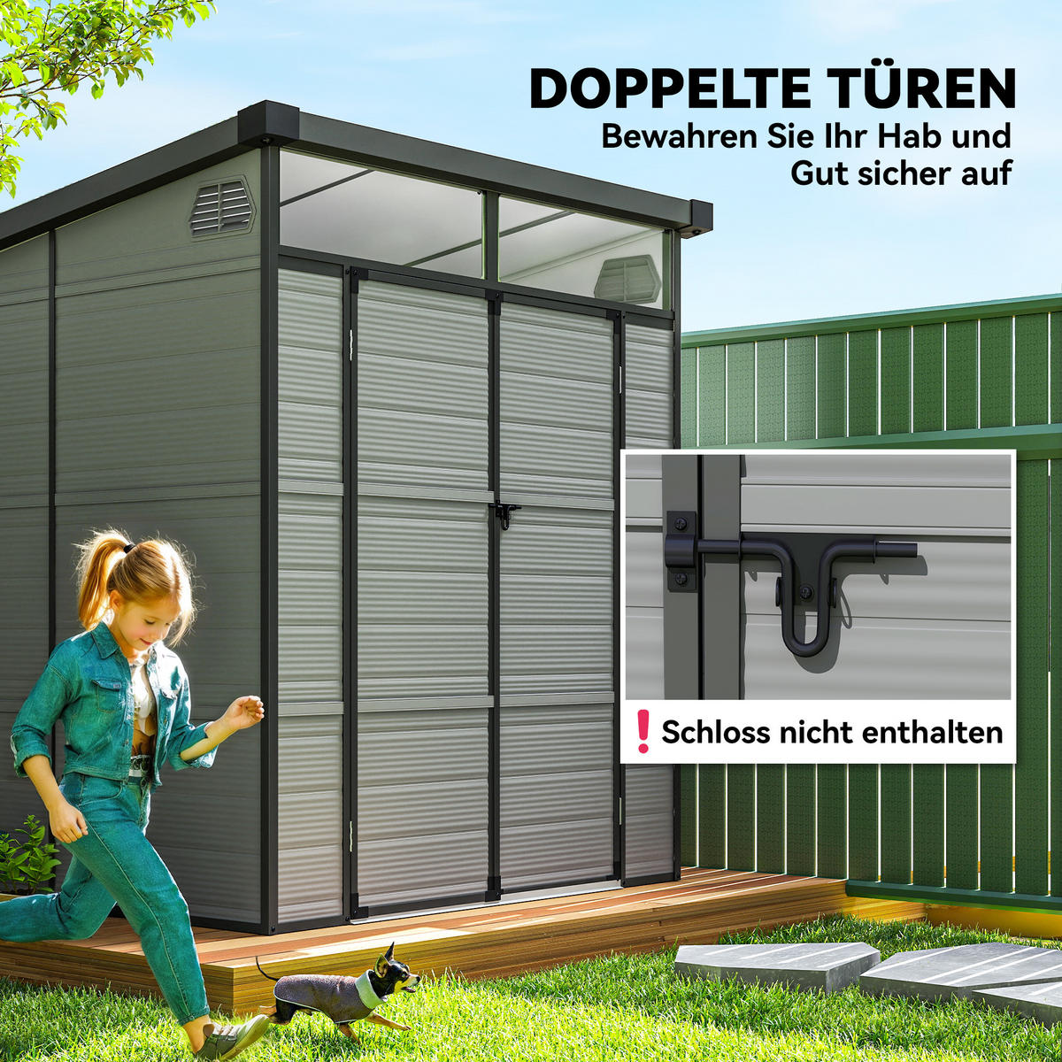 GERÄTEHAUS Kunststoff 3,24m³ 190x191x215cm Geräteschuppen mit Pultdach Hellgrau - Hellgrau, Kunststoff (190/215/191cm) - Outsunny