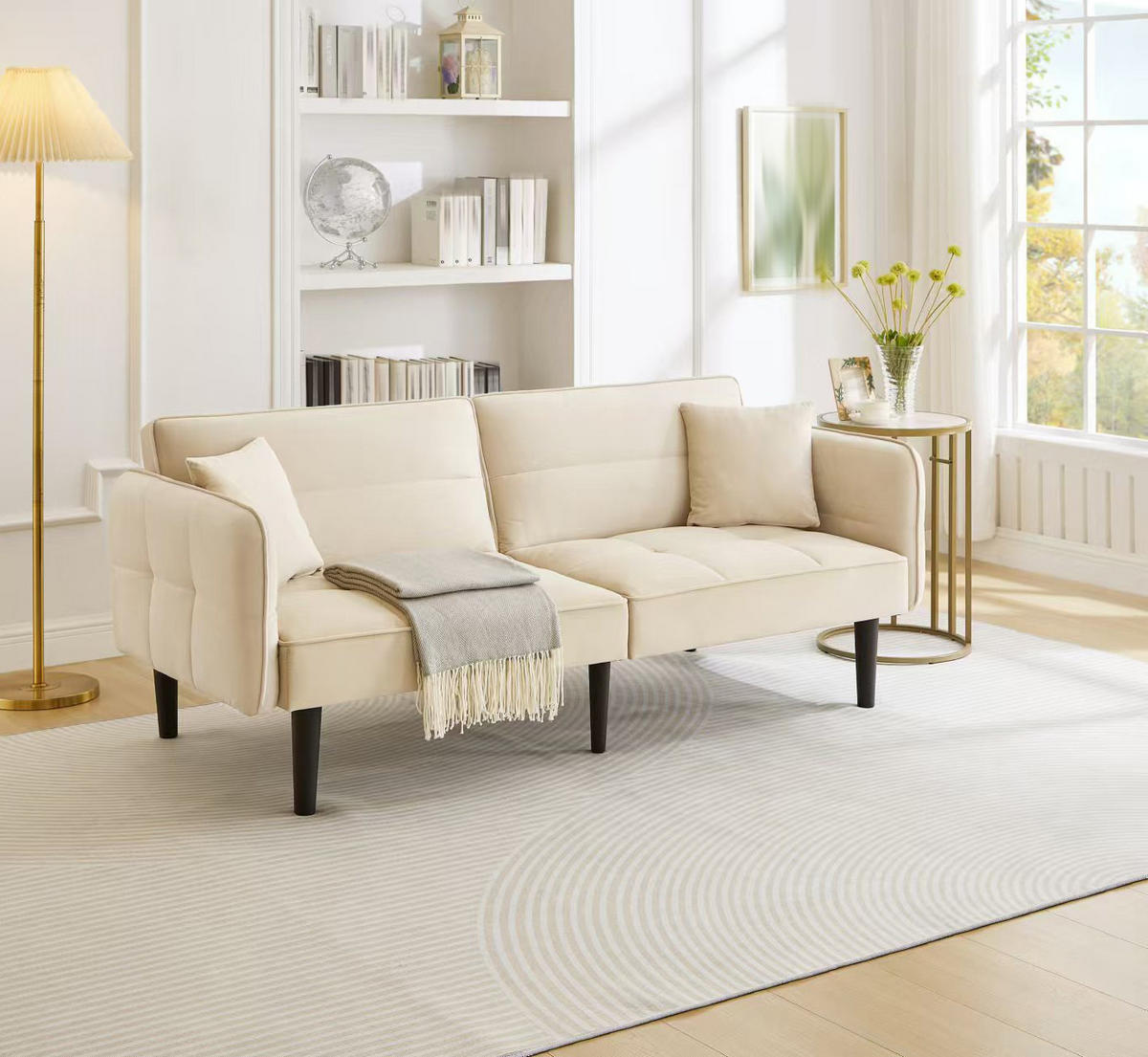SCHLAFSOFA 2-Sitzer Samtbezug mit verstellbaren Rückenlehnen und klappbaren Armlehnen Beige 176/78/76 cm - Beige, Textil (78/76/176cm) - Redom