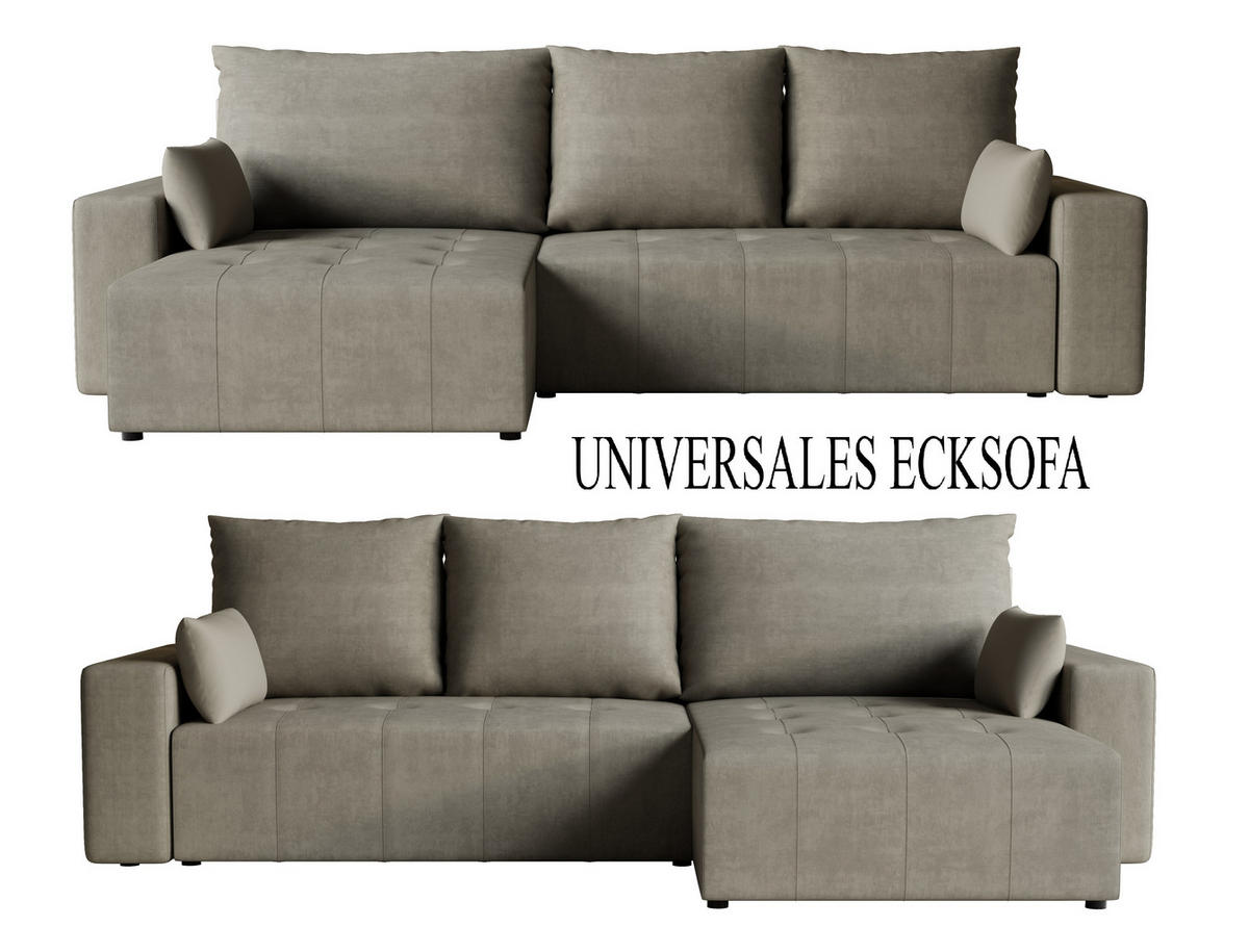 ECKSOFA Tico mit Bettkasten und Schlaffunktion, L-Form/XL-Form, Velourstoff, Universal - Hellgrau, Holzwerkstoff (276/145cm) - 4ALL HOME